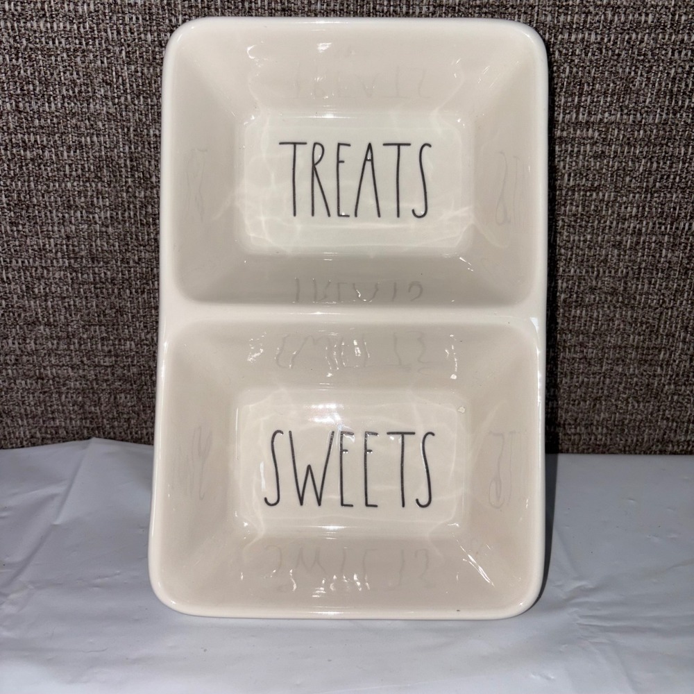 Rae Dunn Treats Sweets Divided Server Tray Cream Ceramic Artisan Collection